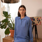 Blue Cotton Cashmere Blend Polo Sweater