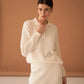 Ivory Cotton Cashmere Blend Polo Sweater