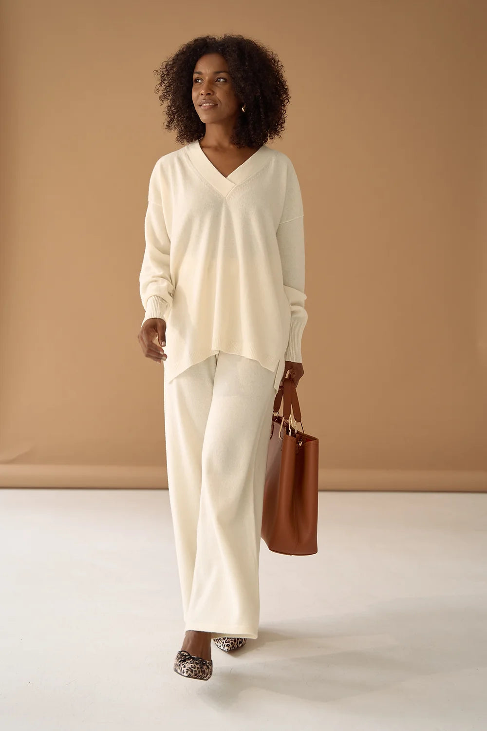 Ivory Palazzo Trousers Cashmere Wool