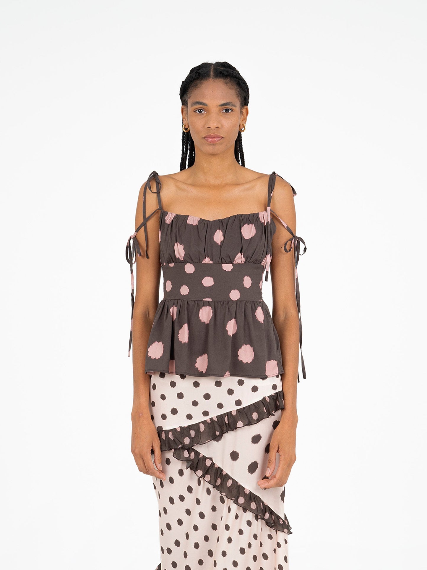 Astra Brown Polka Dot Print Top