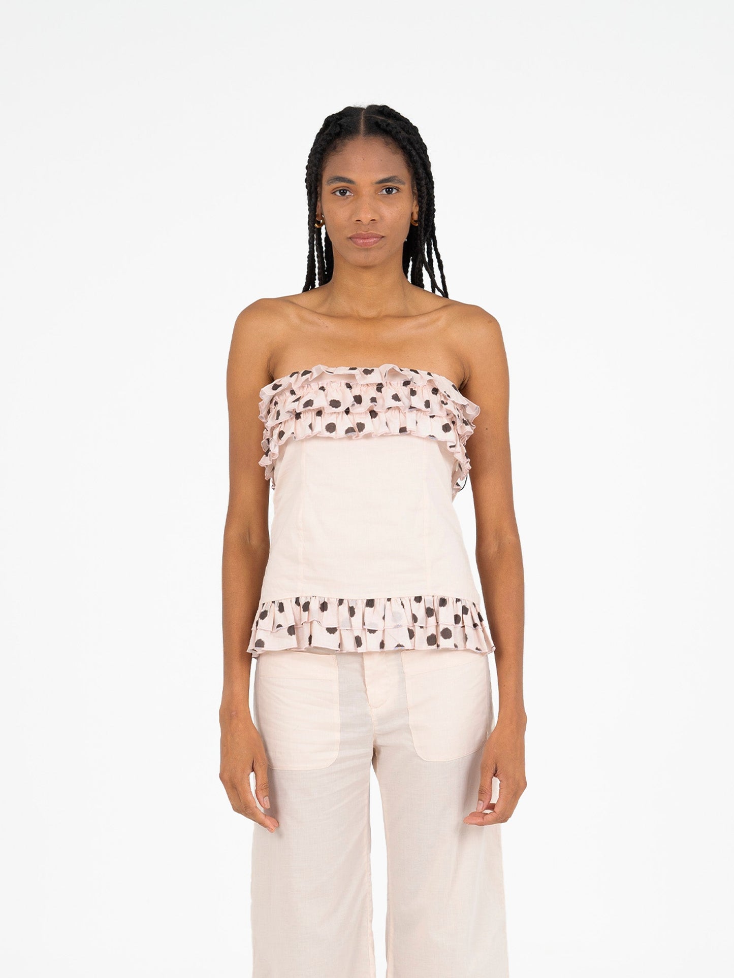 Noctis Beige Polka Dot Print Top