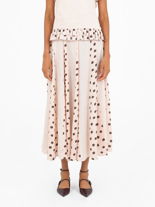 Noctis Beige Polka Dot Print Skirt