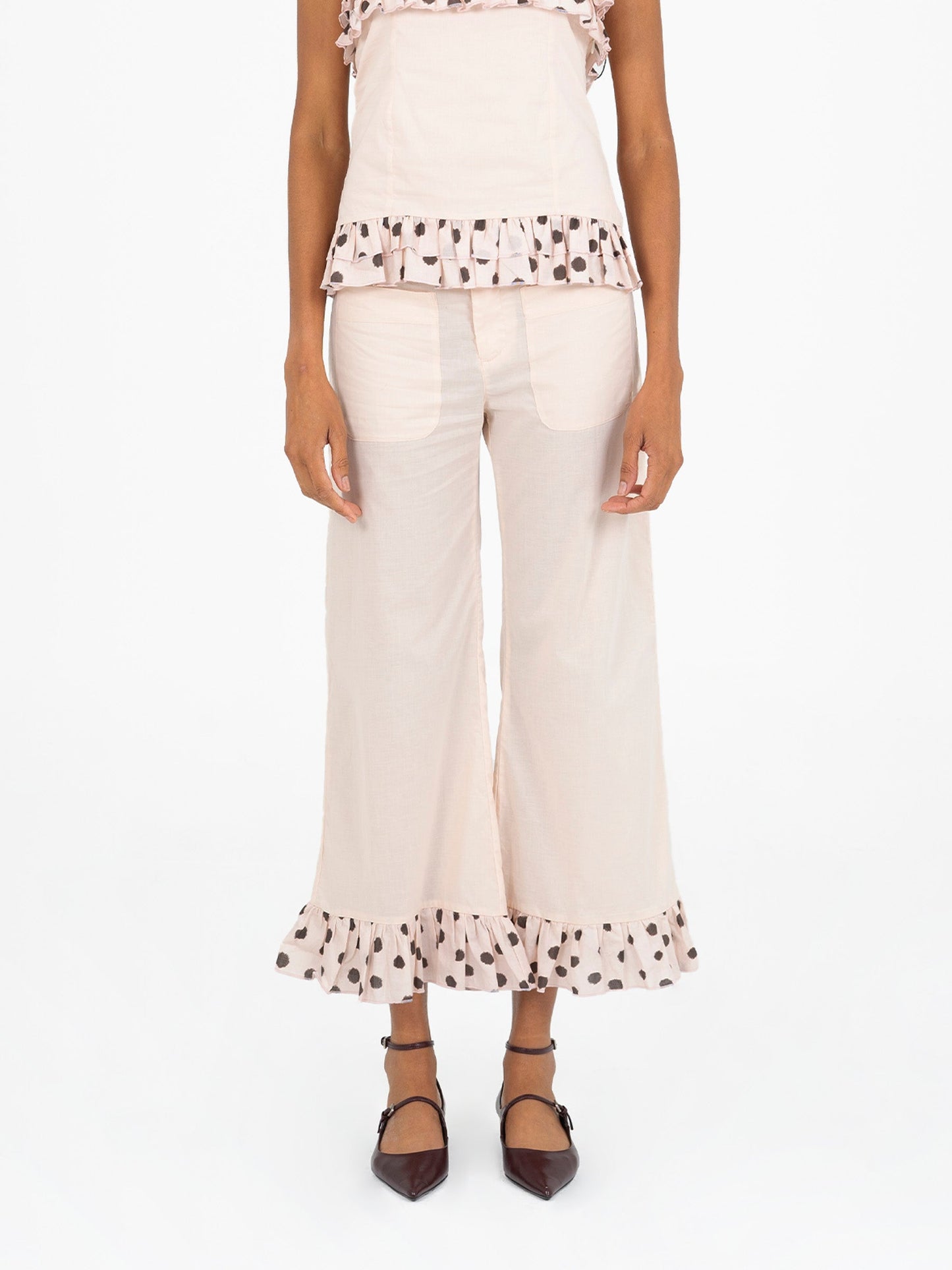 Noctis Beige Polka Dot Print Pants