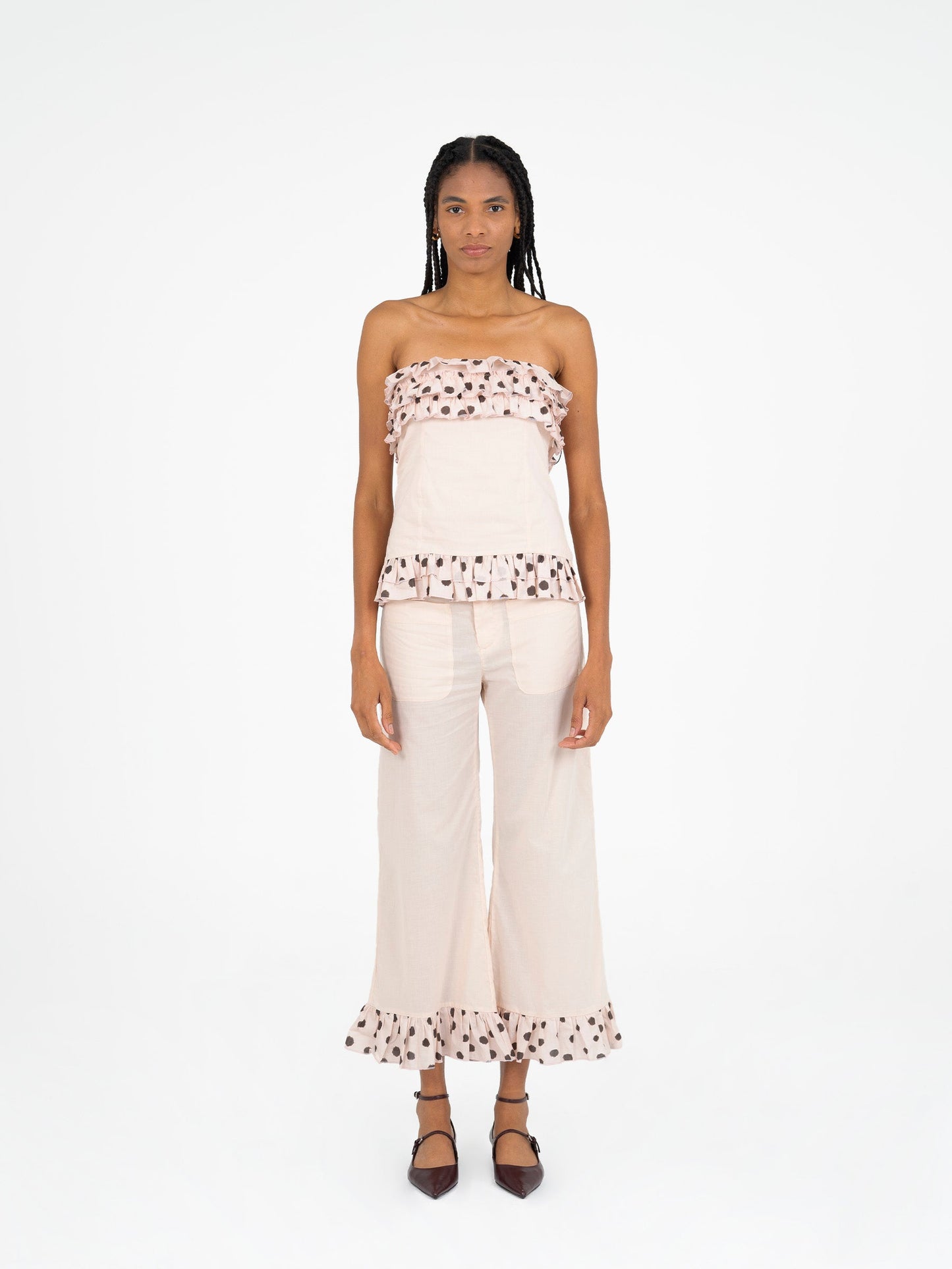 Noctis Beige Polka Dot Print Top