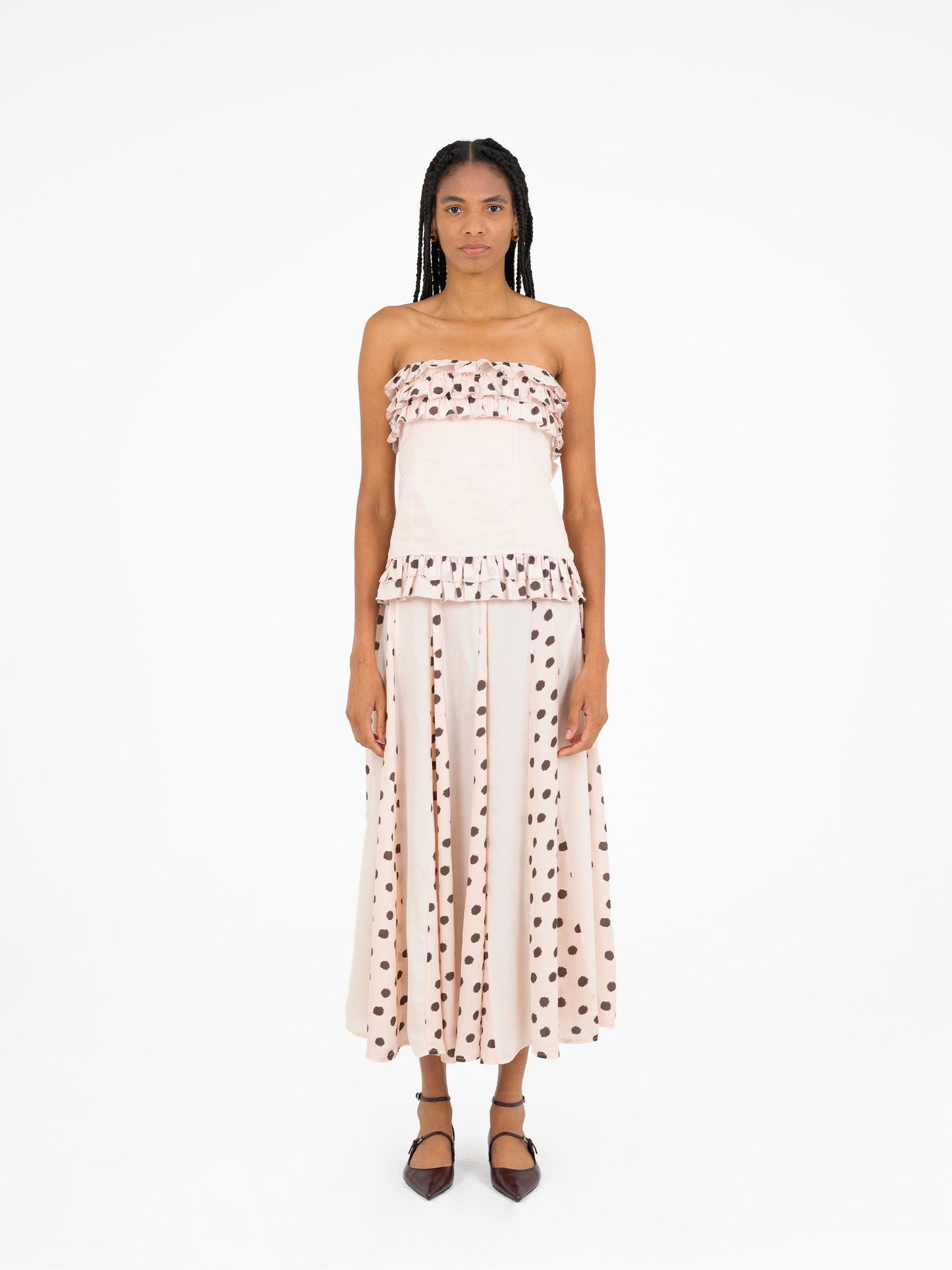 Noctis Beige Polka Dot Print Skirt