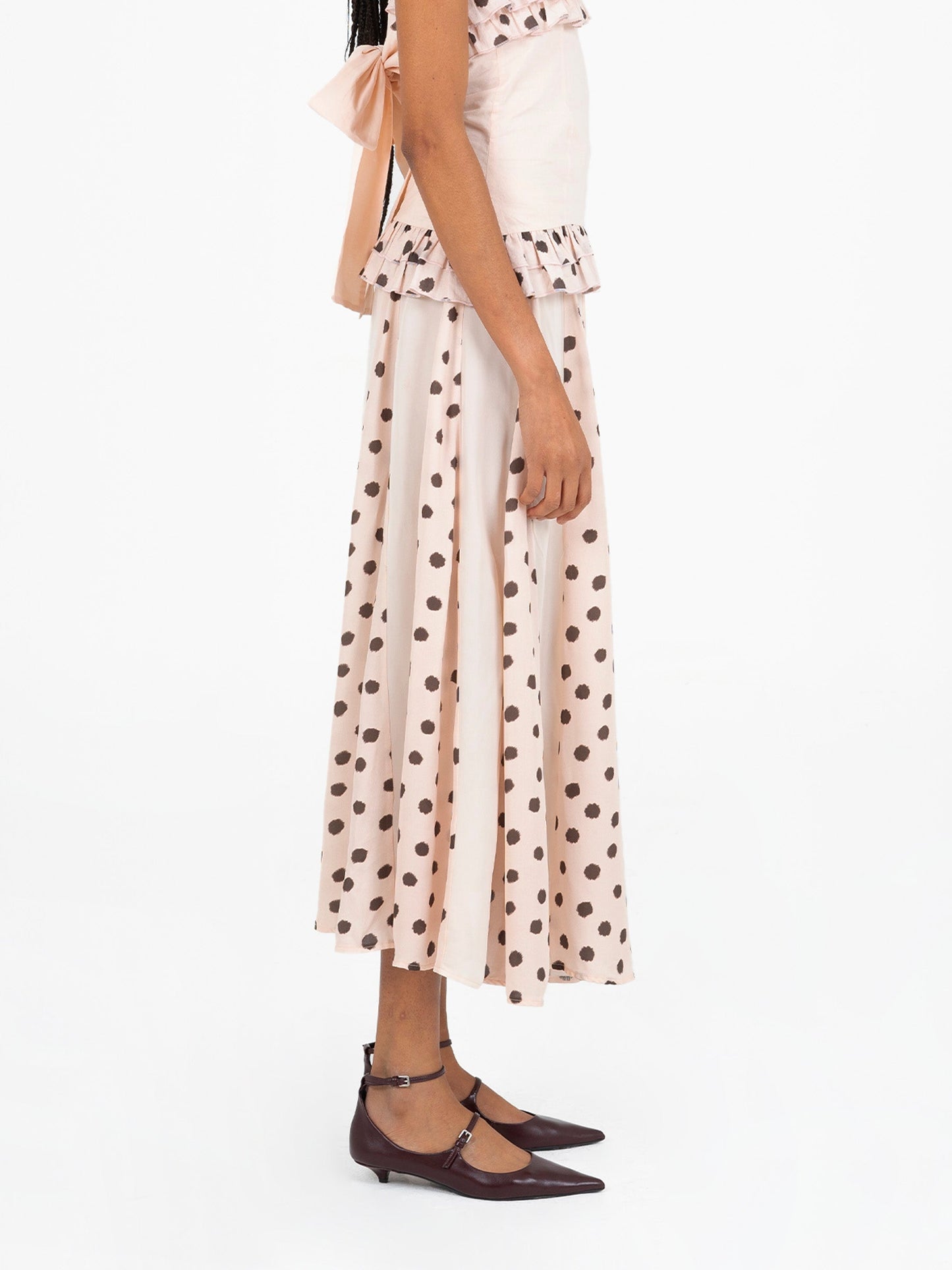 Noctis Beige Polka Dot Print Skirt