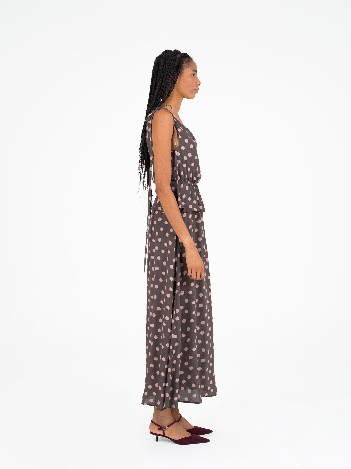 Astra Brown Polka Dot Print Maxi Dress