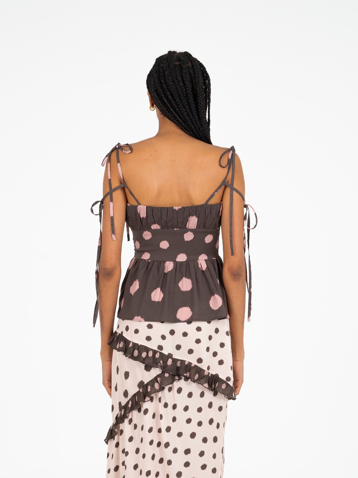 Astra Brown Polka Dot Print Top