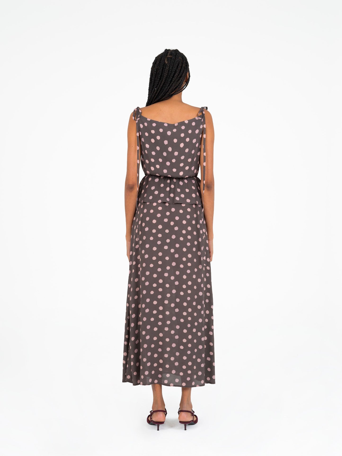 Astra Brown Polka Dot Print Maxi Dress