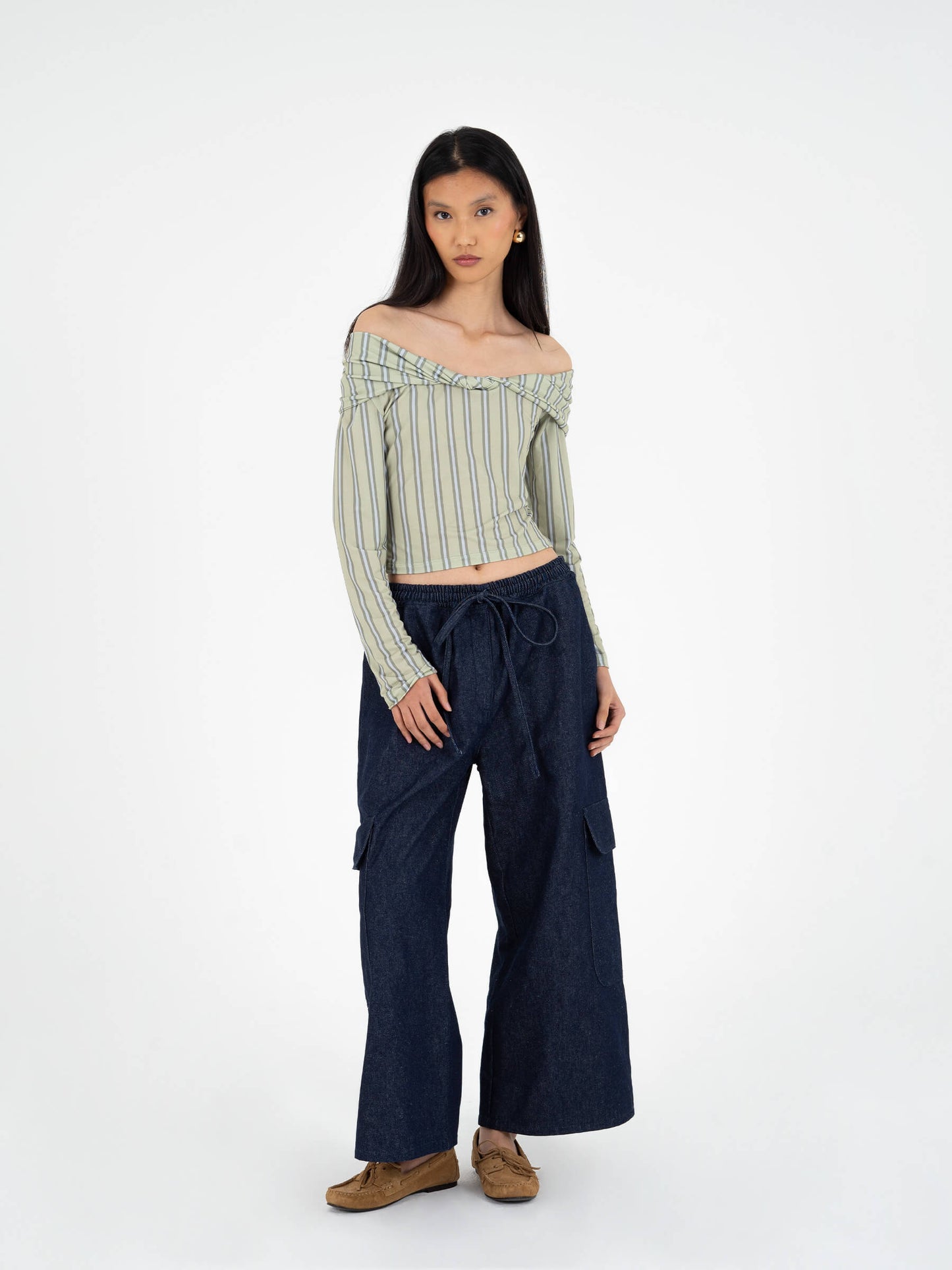 Euphoria striped off-shoulder top