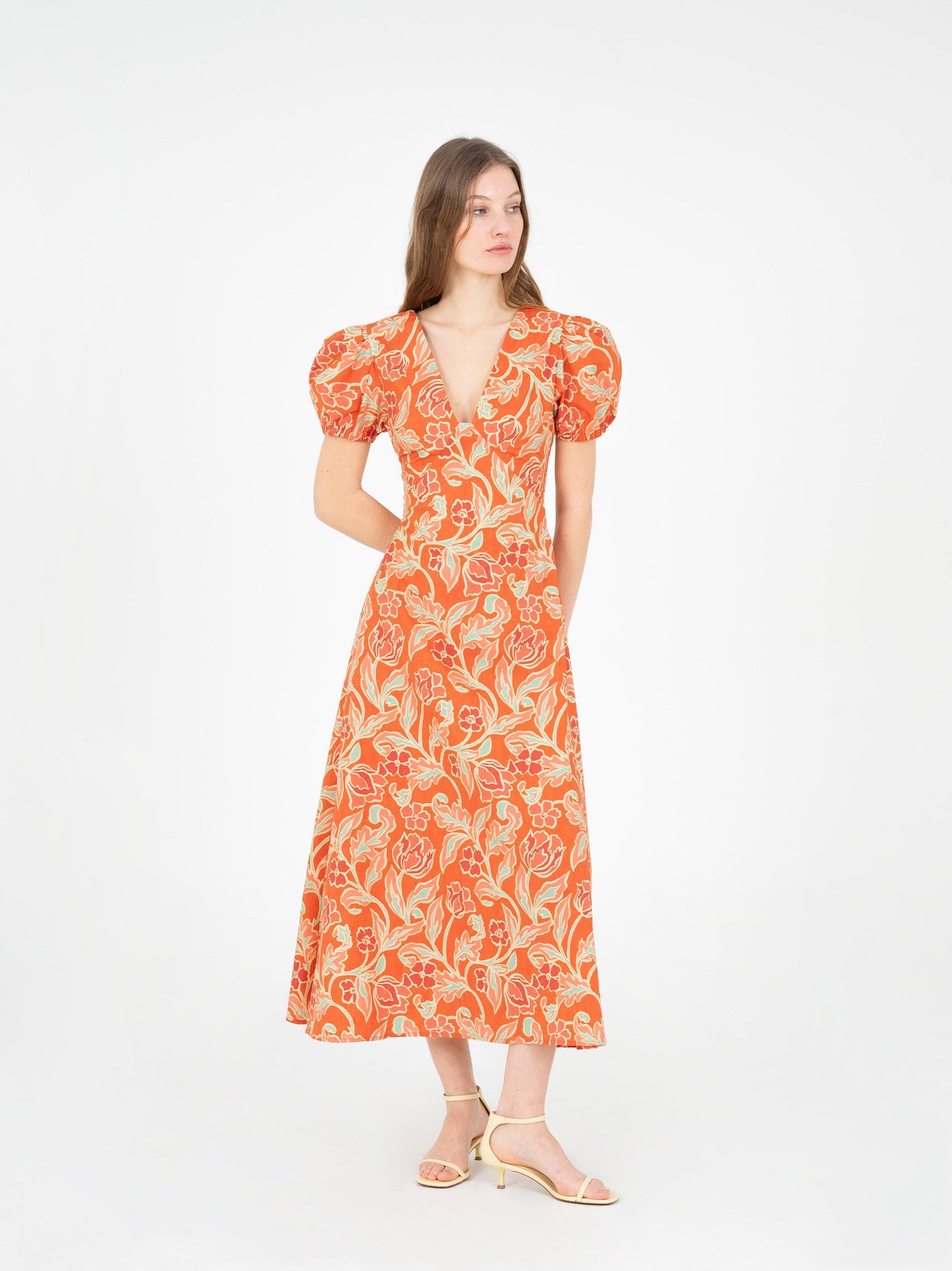 Eros Orange Floral Print Dress