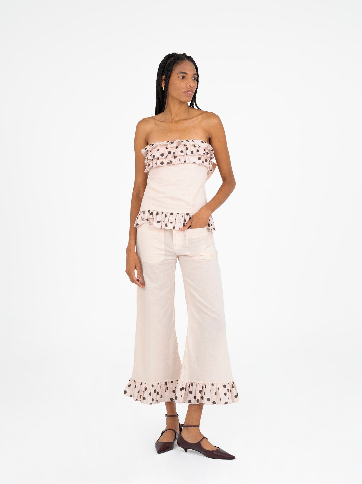 Noctis Beige Polka Dot Print Top