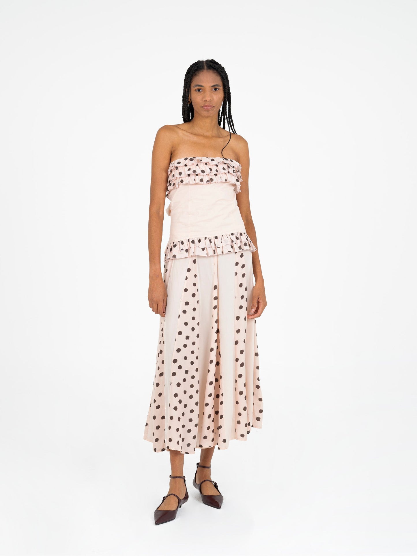 Noctis Beige Polka Dot Print Skirt