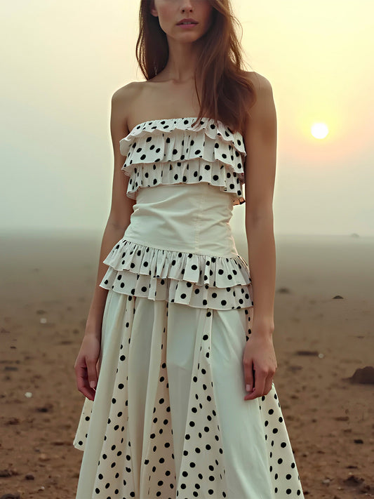 Noctis Beige Polka Dot Print Skirt