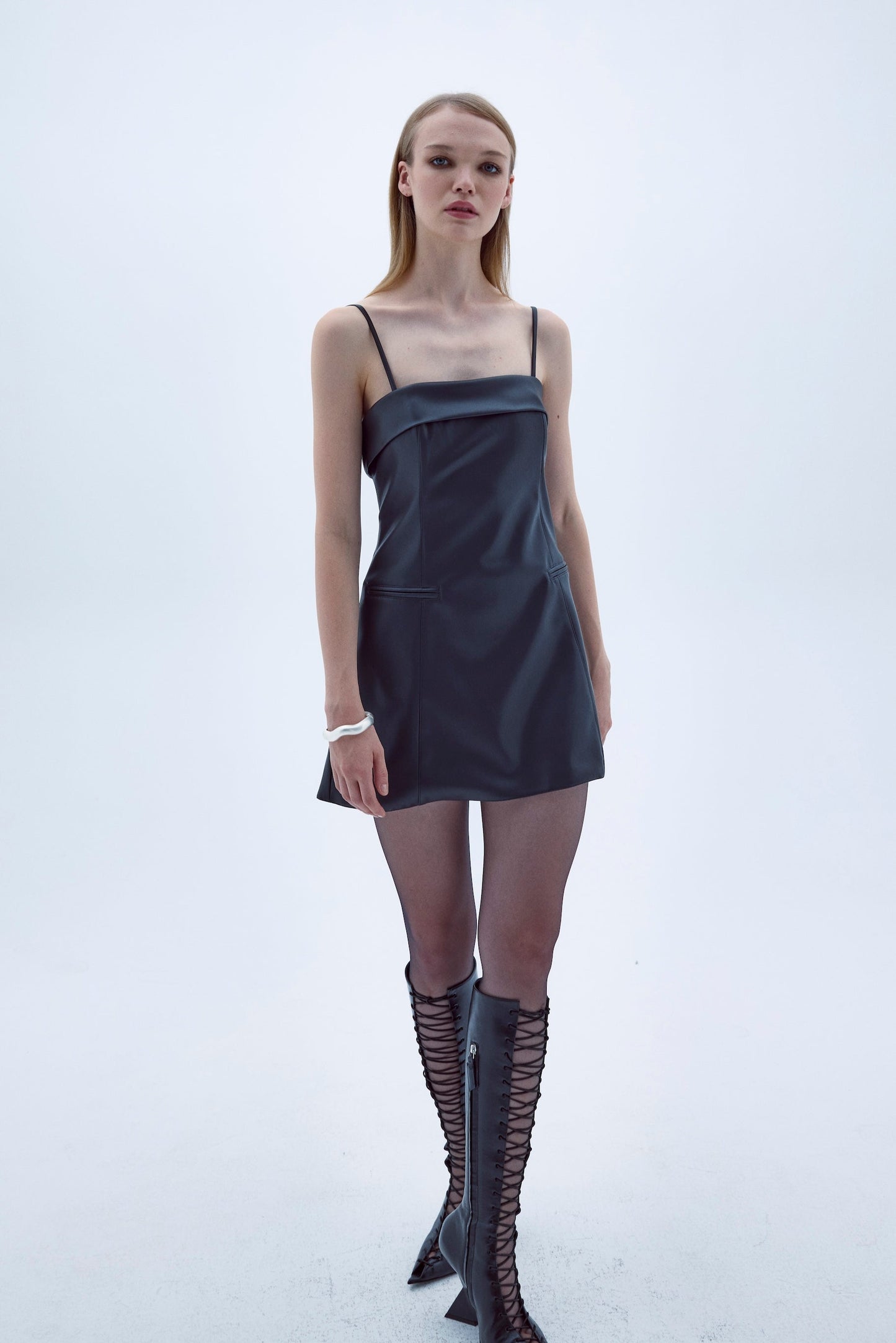 Gaia Mini Leather Dress In Black