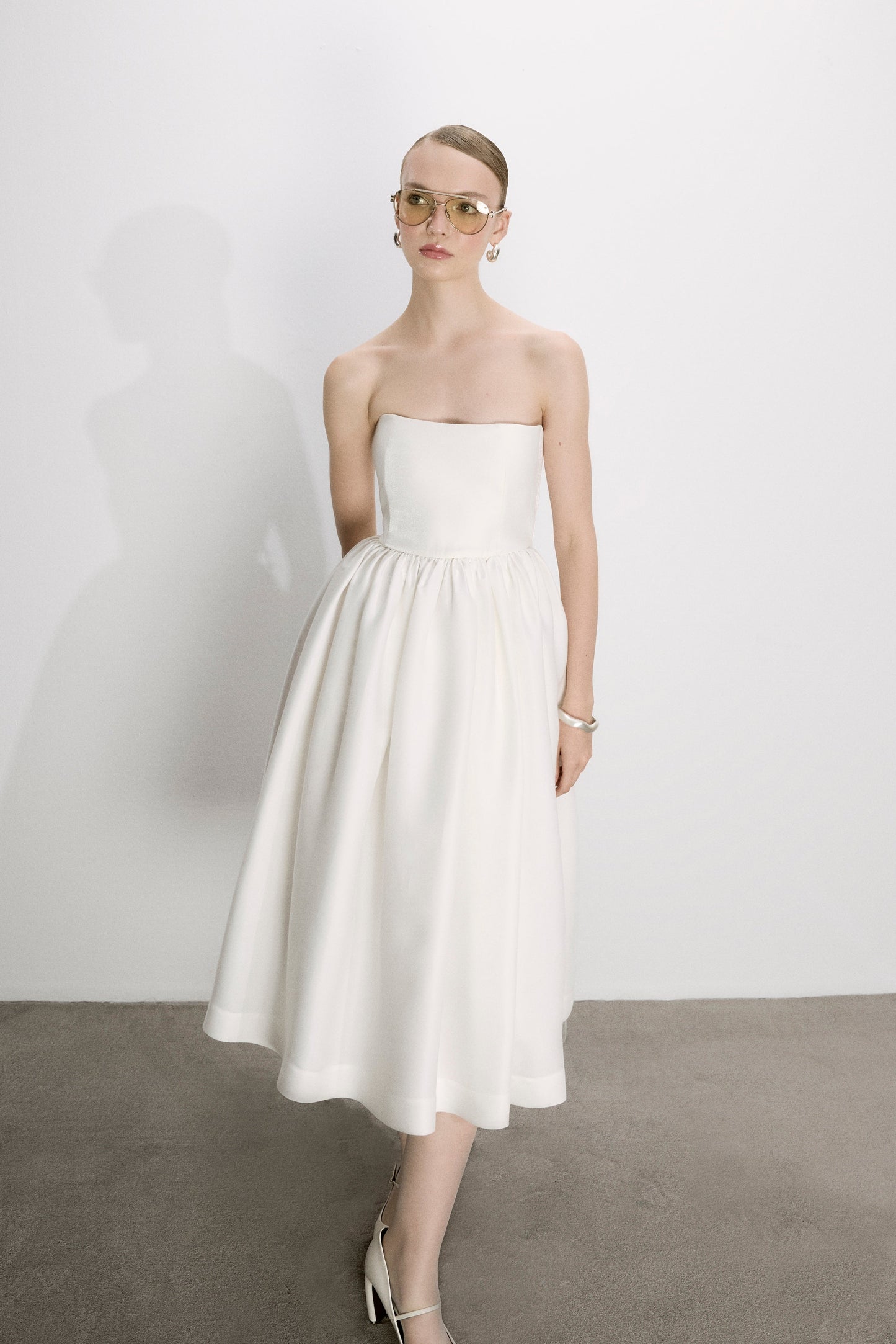 Sibby Strapless Midi Dress in White