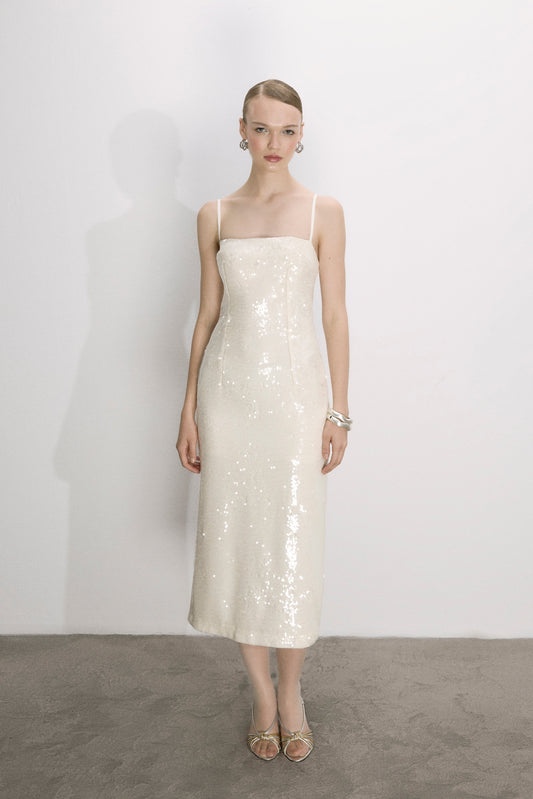 Miles Sequin Dress in Cloud Cream