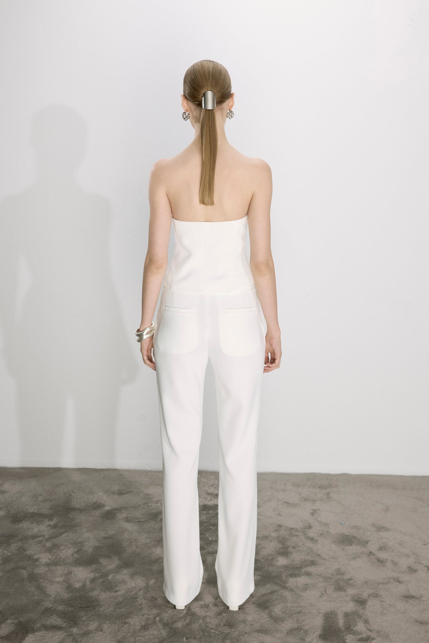 Arced Crepe Trousers in Blanche