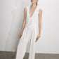 Tina Trousers in White with Satin Waistband
