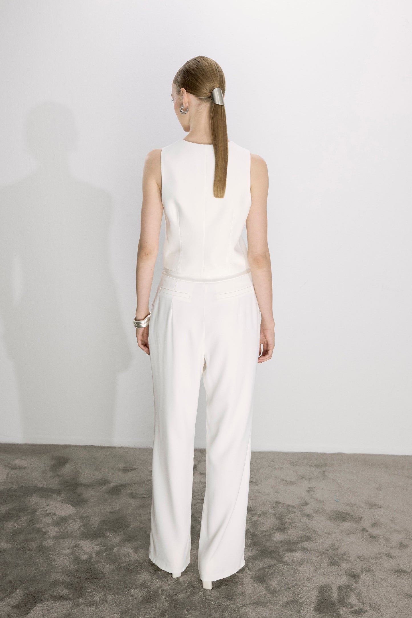 Tina Trousers in White with Satin Waistband