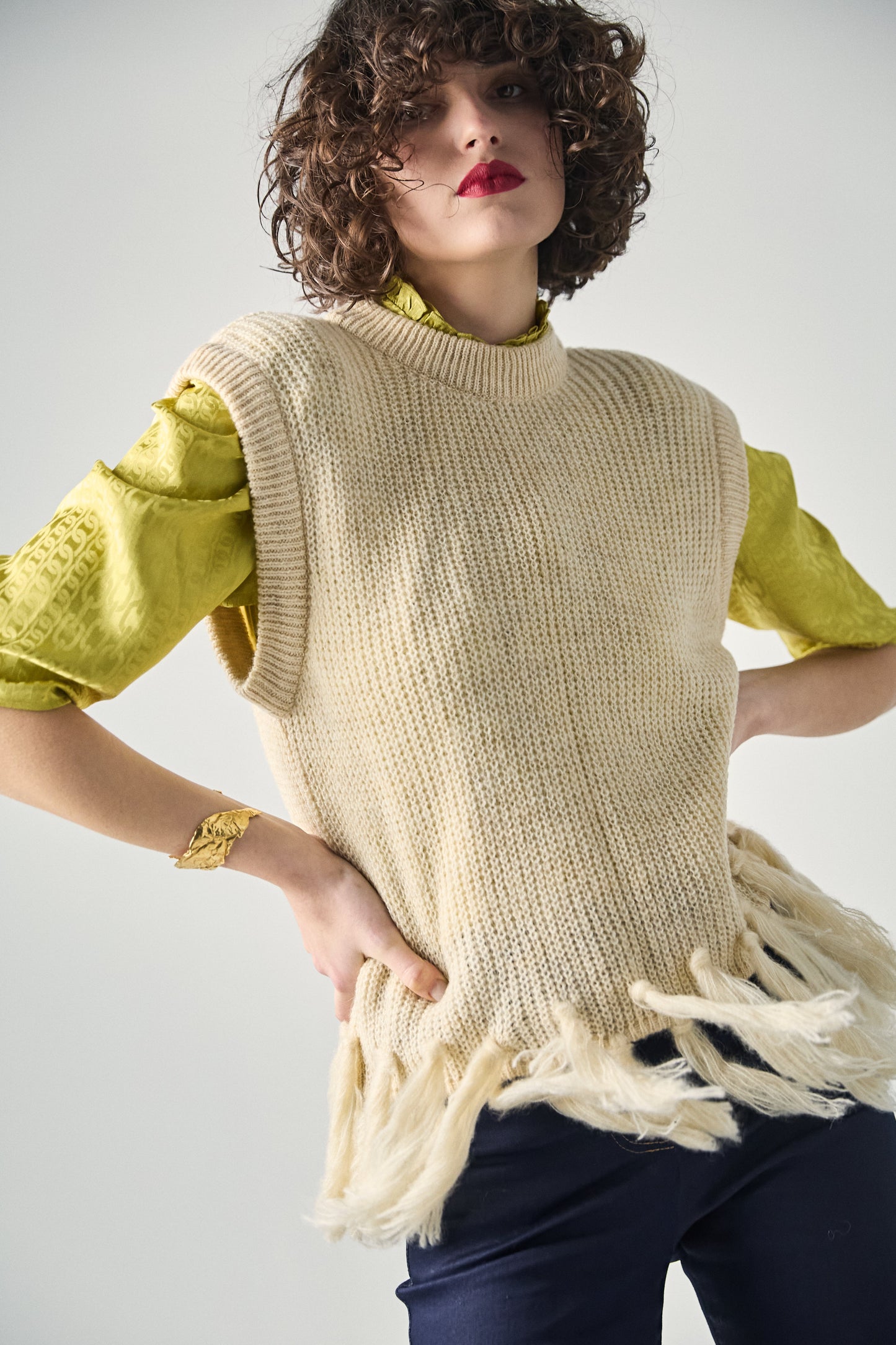 Baby Mohair Fantasy Vest in Gentle Yellow color