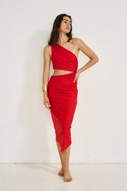 Asymmetrical Cut-Out Dress (Limited Edition) Red- Sofia