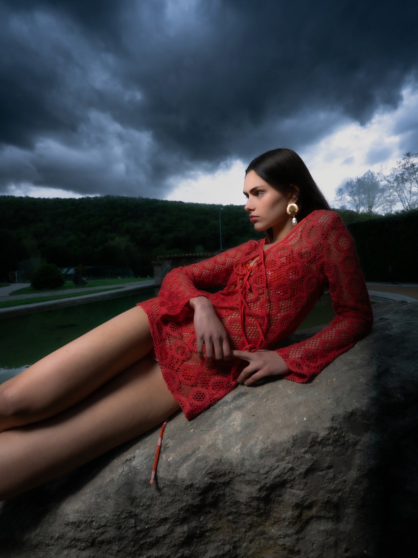 Vision Red Crochet Mini Dress