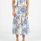 Elios Palm-Printed Smocked Linen Midi Skirt