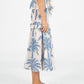 Elios Palm-Printed Smocked Linen Midi Skirt