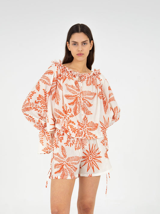Cyrus Palm-Printed Top