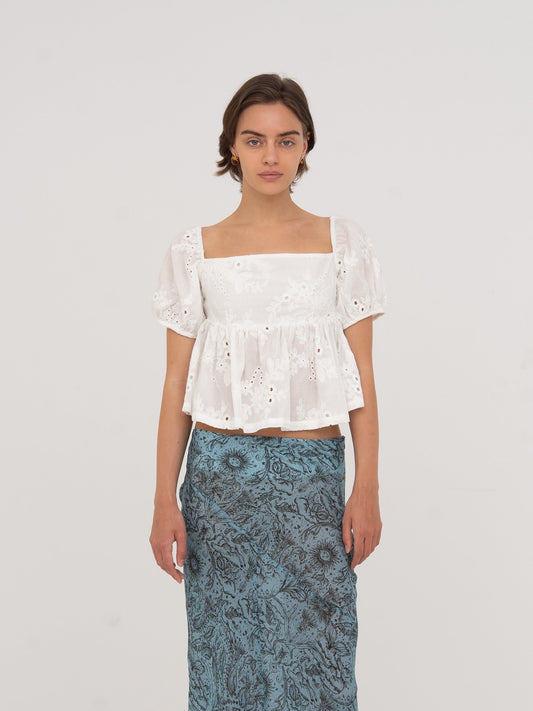 Vera Embroidered White Top