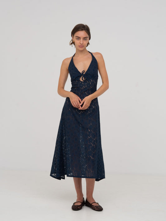 Sense Flower-Embroidery Blue Dress