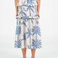 Elios Palm-Printed Smocked Linen Midi Skirt