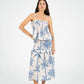 Elios Palm-Printed Smocked Linen Midi Skirt