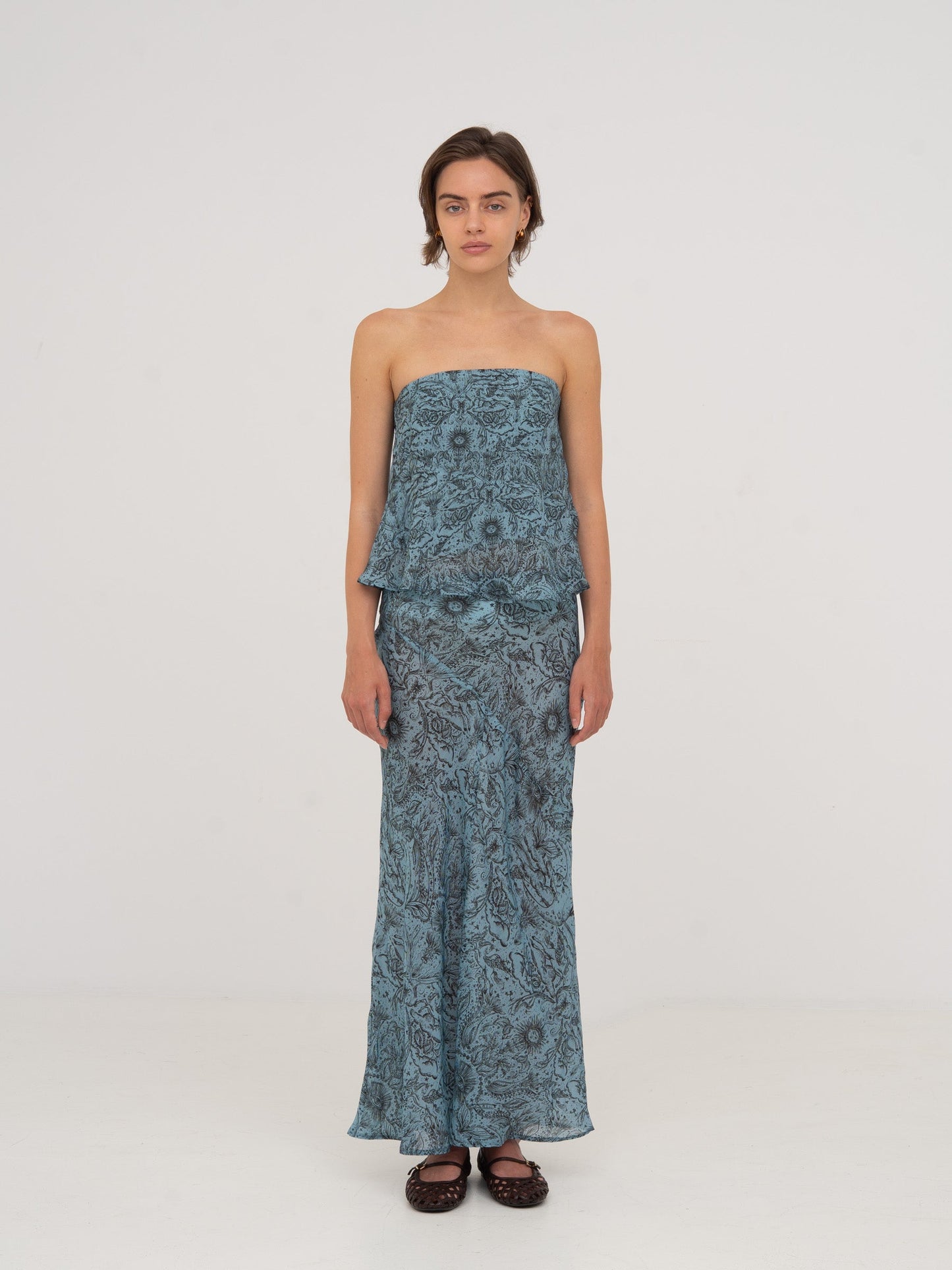 Blue Peony System-Printed Top