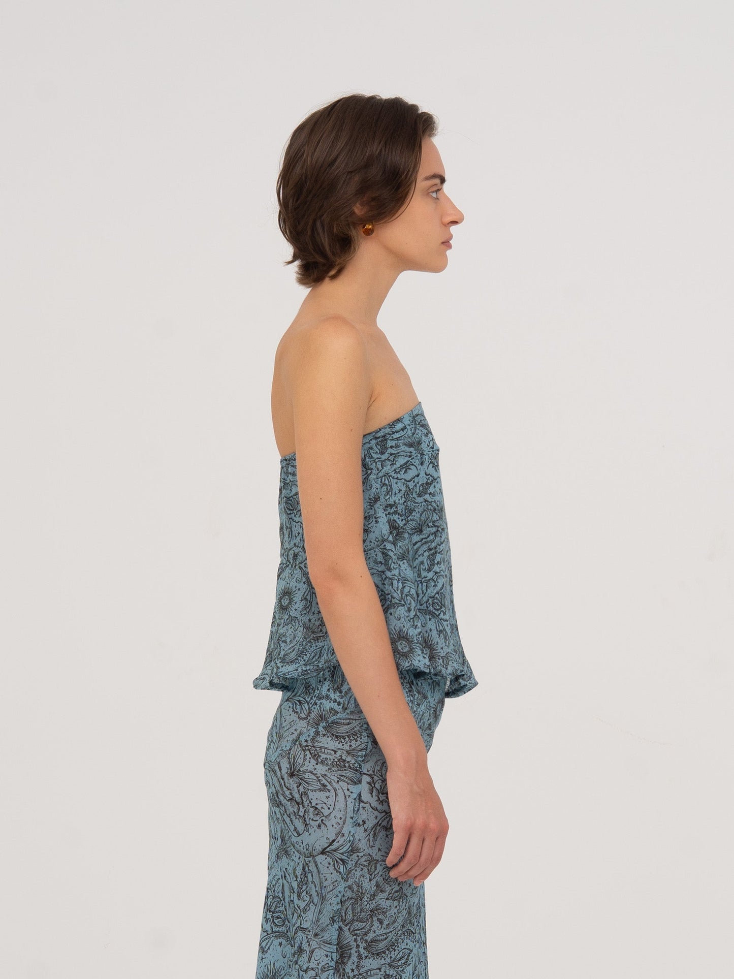 Blue Peony System-Printed Top
