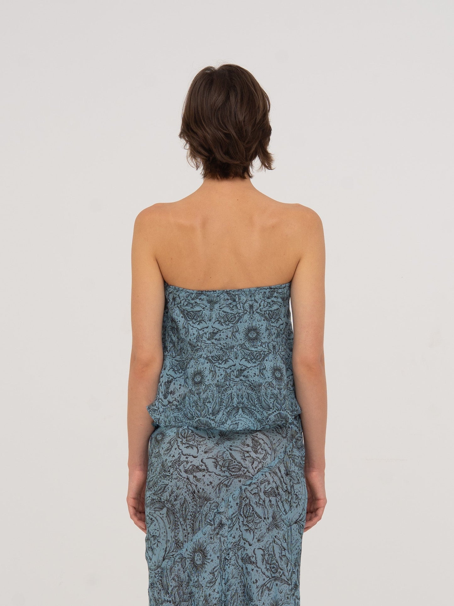 Blue Peony System-Printed Top