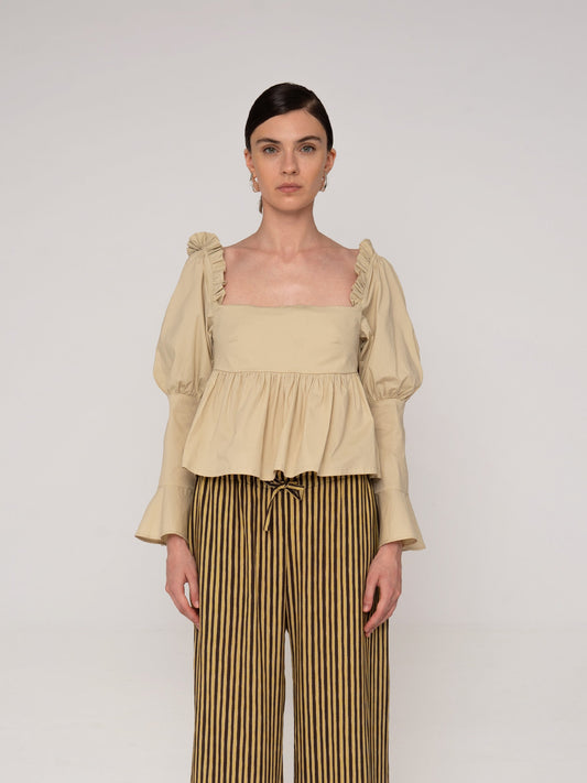 Chambre Beige Ruffle Blouse