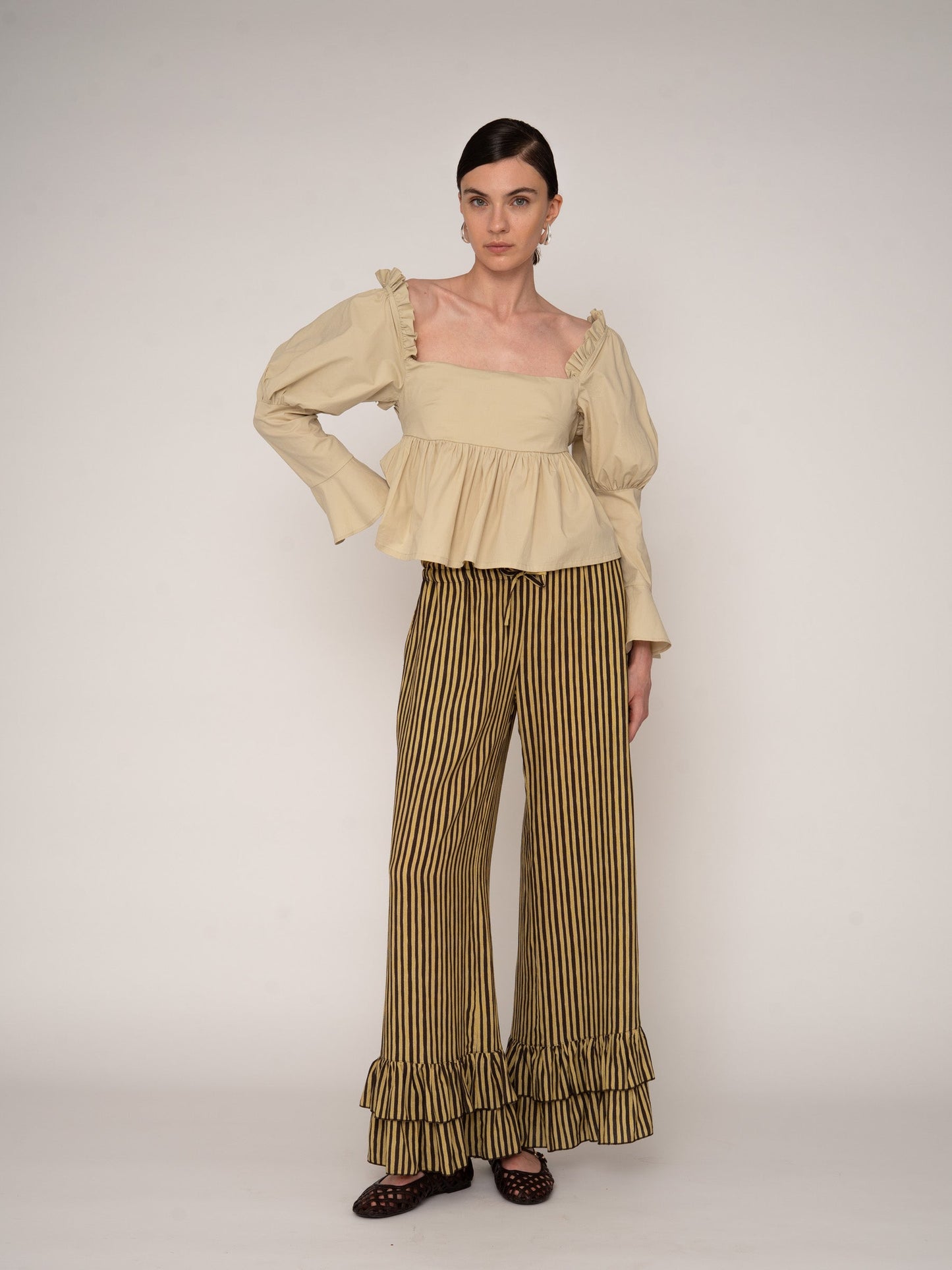 Chambre Beige Ruffle Blouse