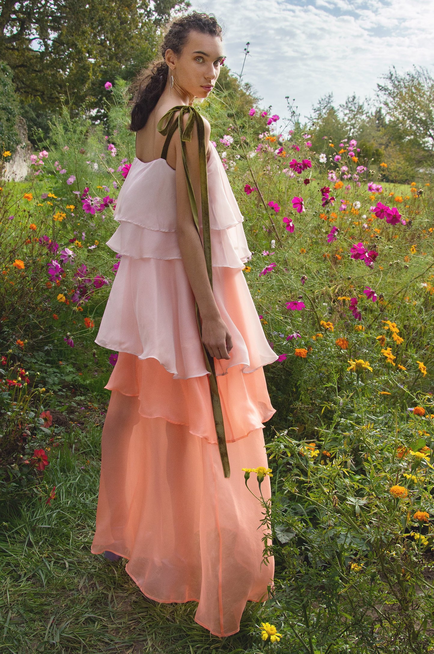 Aurae Rose Silk and Organza Maxi Dress