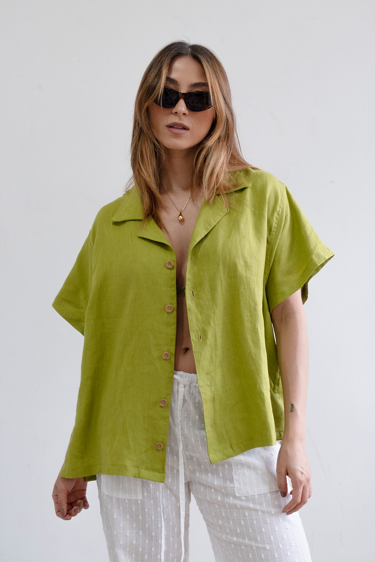 Isla Linen Shirt | Pear Green