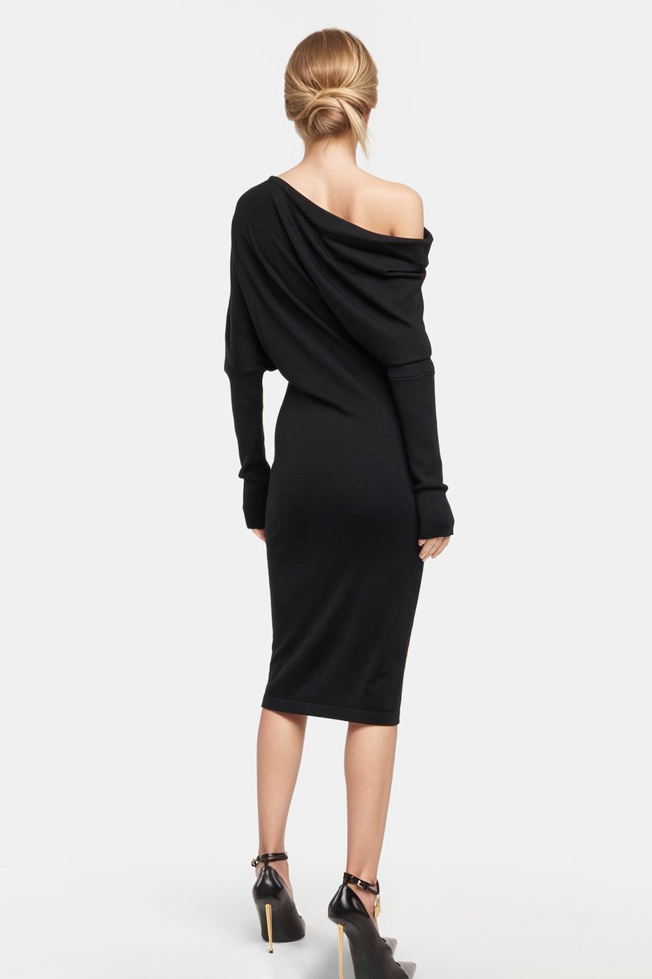 off the shoulder fitted midi dress Light Blue Rib Knit Off Shoulder Fitted Midi Dress