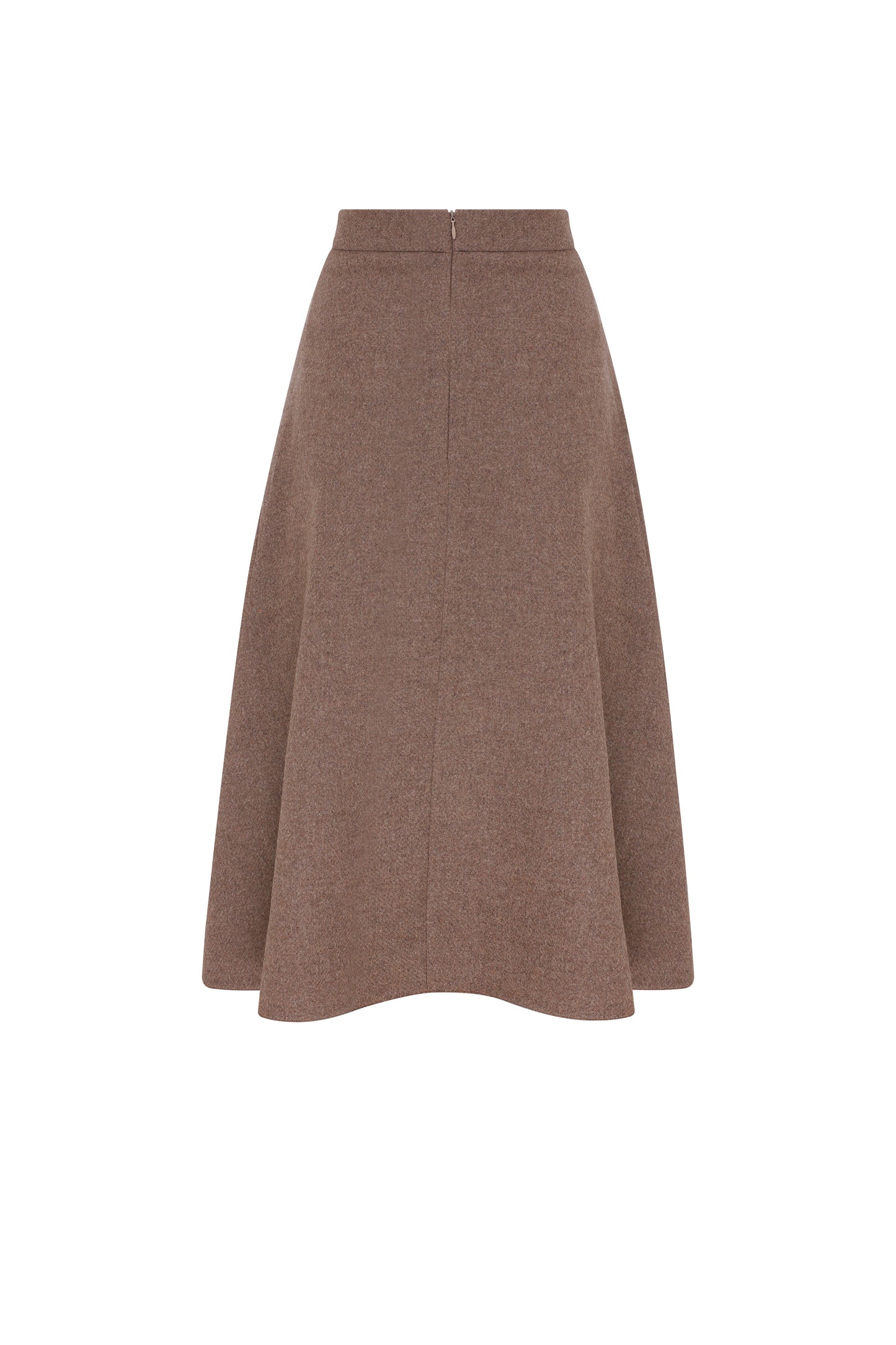 Eliza Wool Plaid Asymmetric Midi Skirt in Mocha