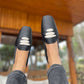 Black Casablanca Raffia Moccasin Sandals Momoc Shoes 