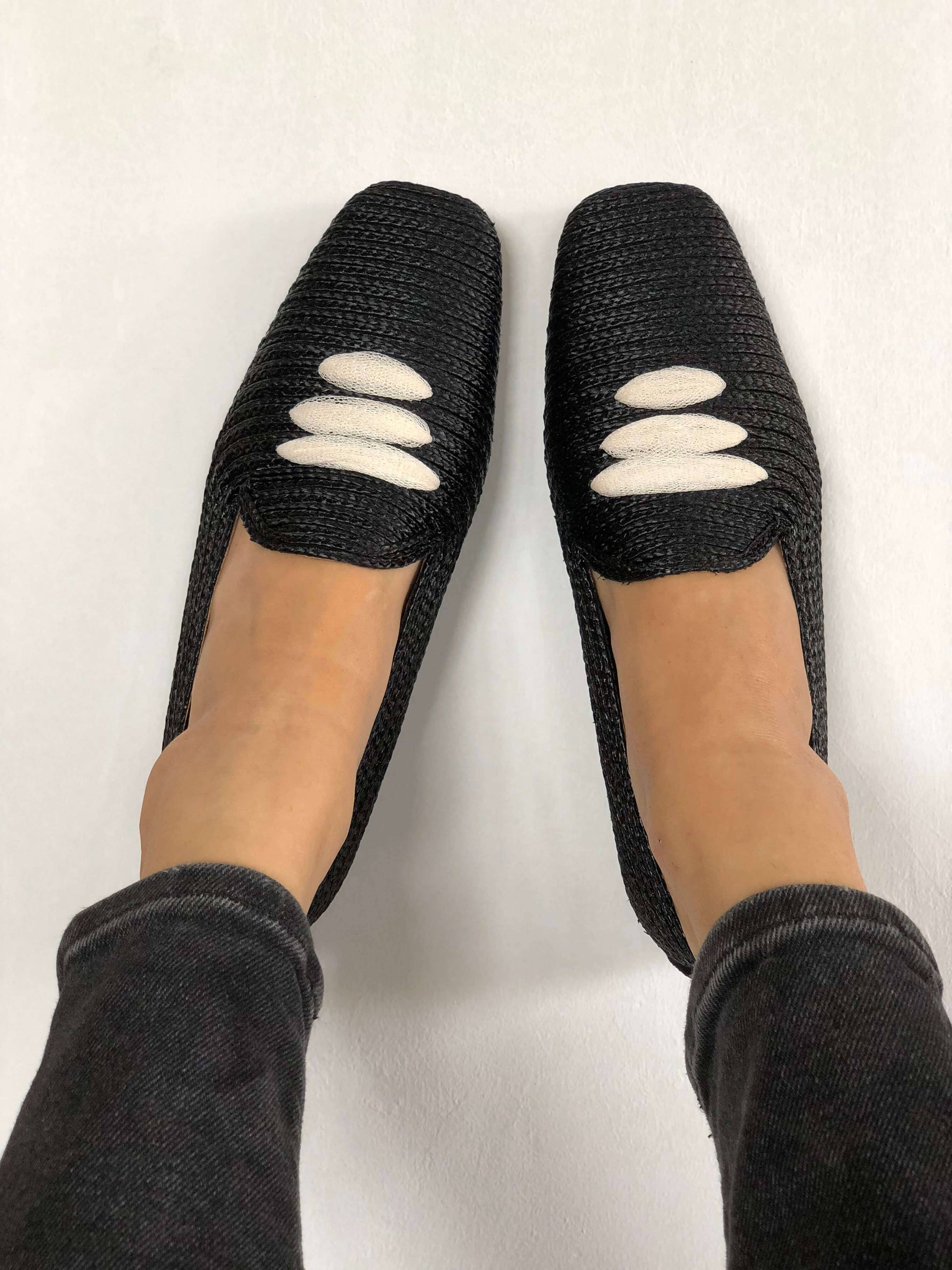 Black Casablanca Raffia Moccasin Sandals Momoc Shoes 