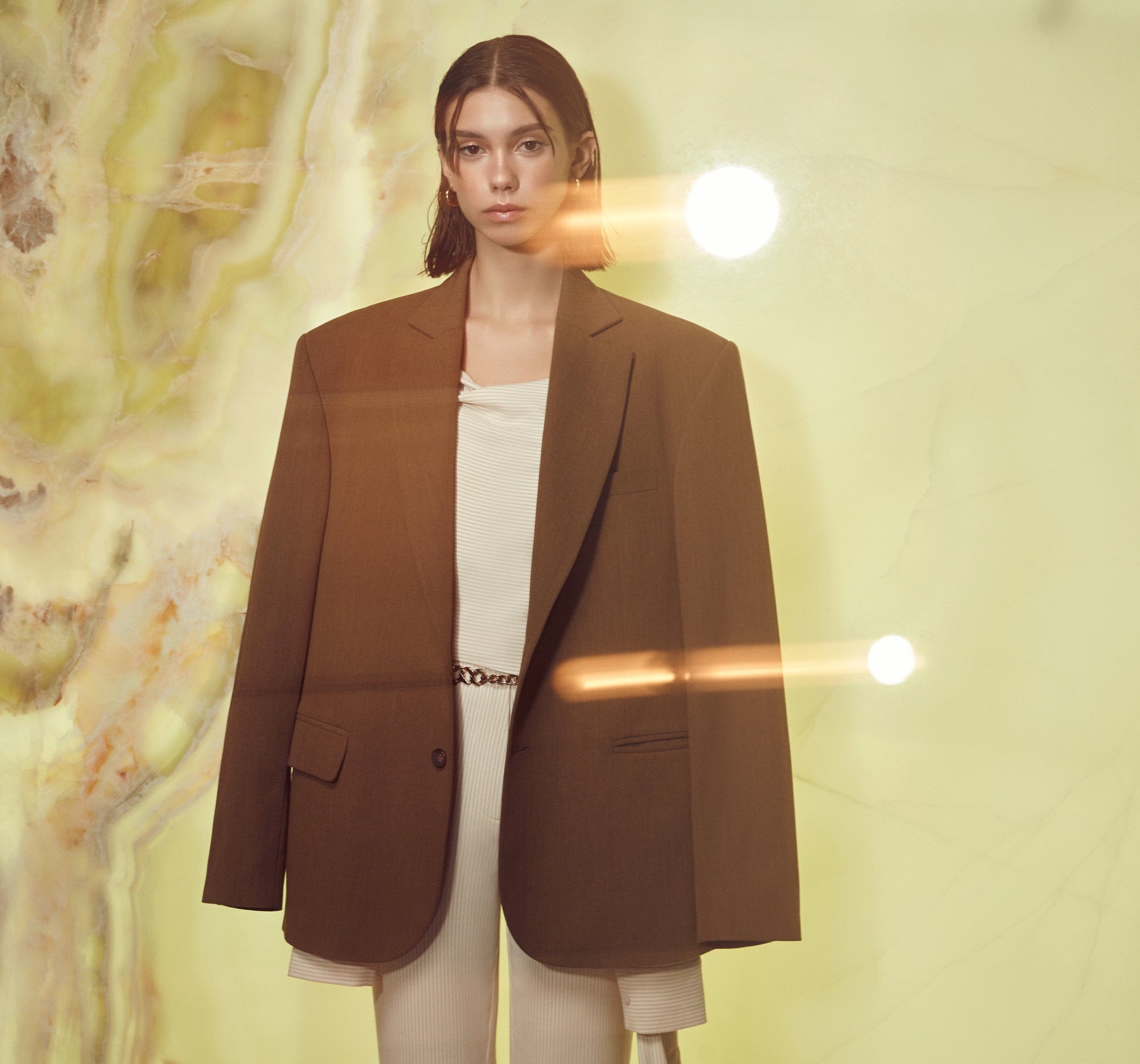 Boxy Blazer in Burnt Green Coats & Jackets Nazli Ceren 