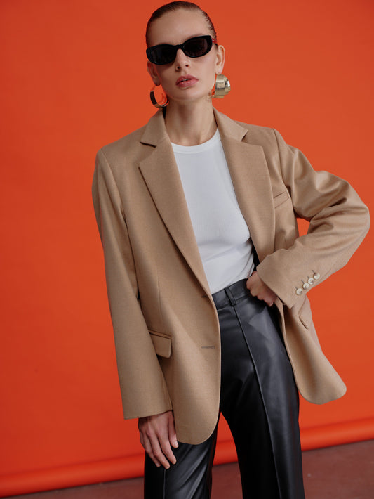 Boxy Wool Blazer in Camel Nazli Ceren 