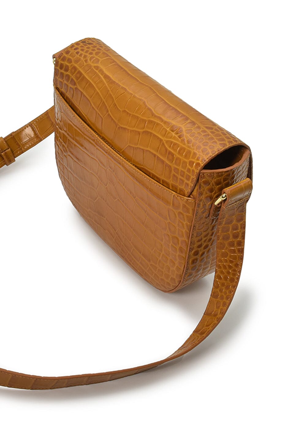 Camel coconut engraved leather flap crossbody bag Crossbody Bags Leandra 