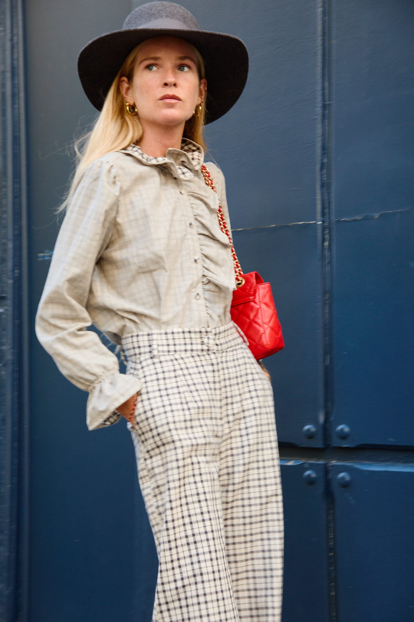 Gray Striped Ruffle Shirt