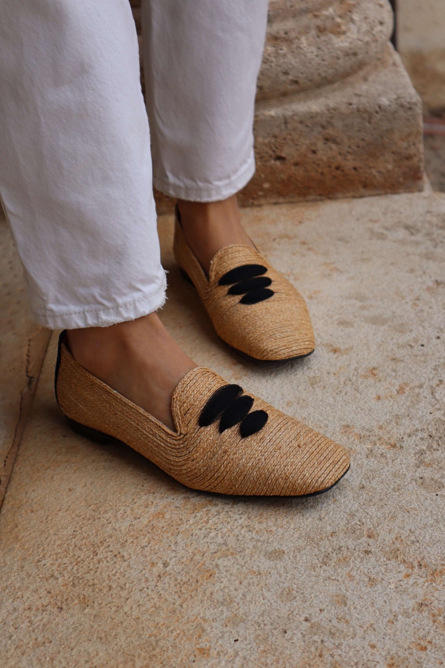 Casablanca Raffia Moccasin Sandals Momoc Shoes 